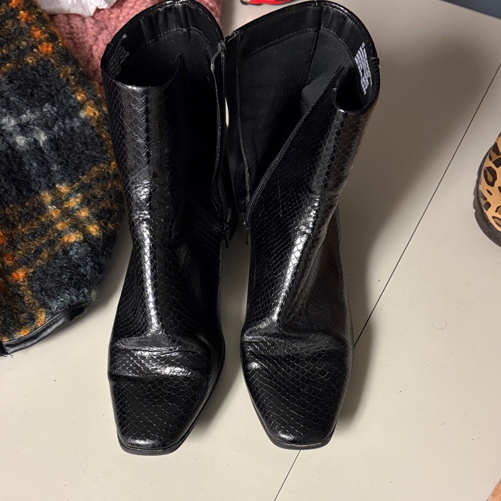 Black Snake Print Ankle Boots